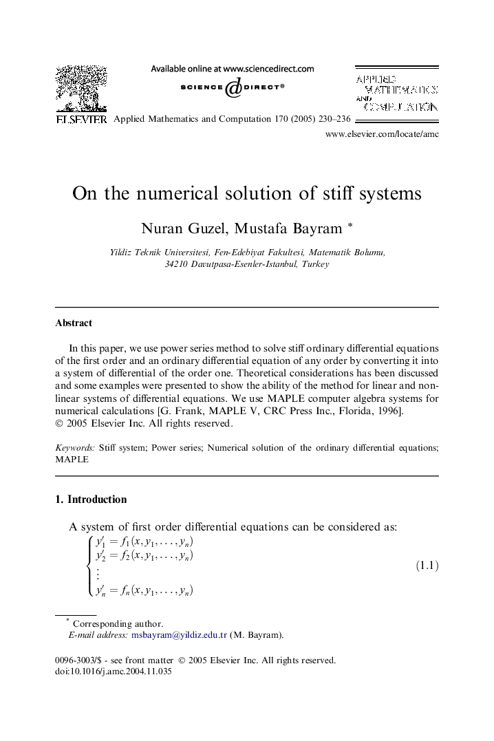 On the numerical solution of stiff systems