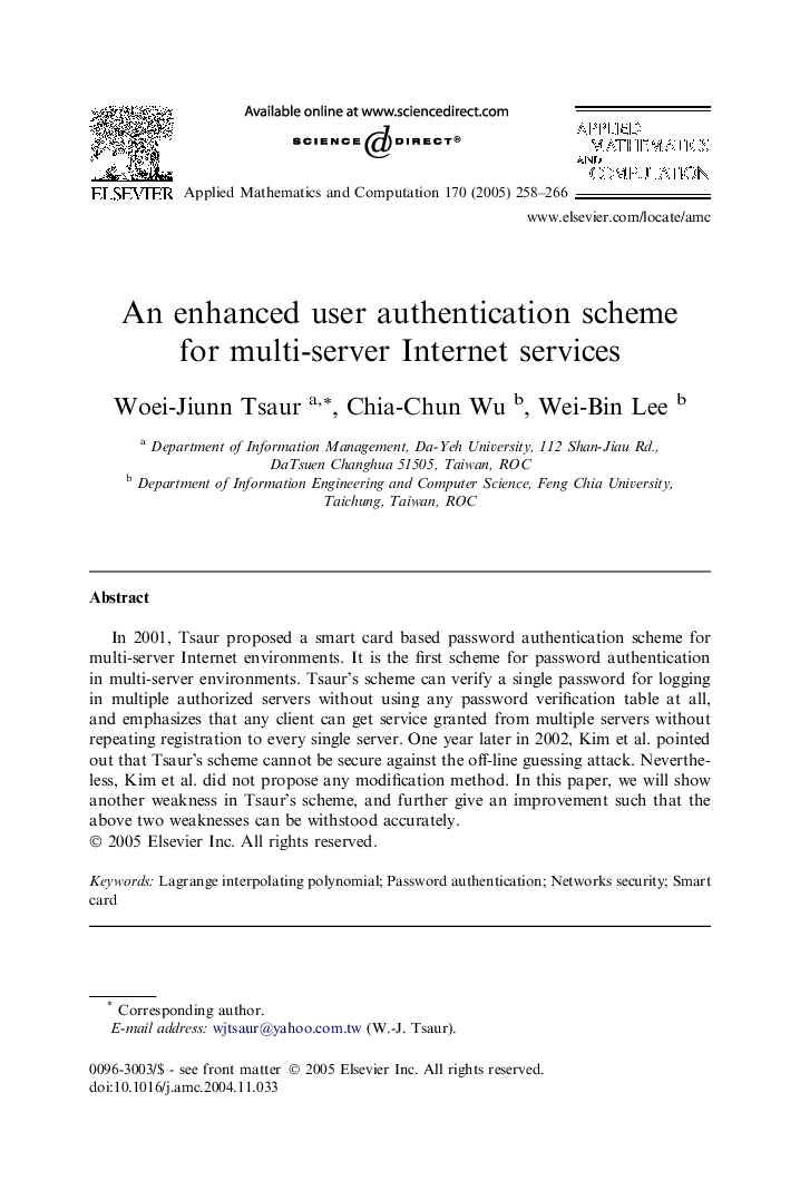 An enhanced user authentication scheme for multi-server Internet services