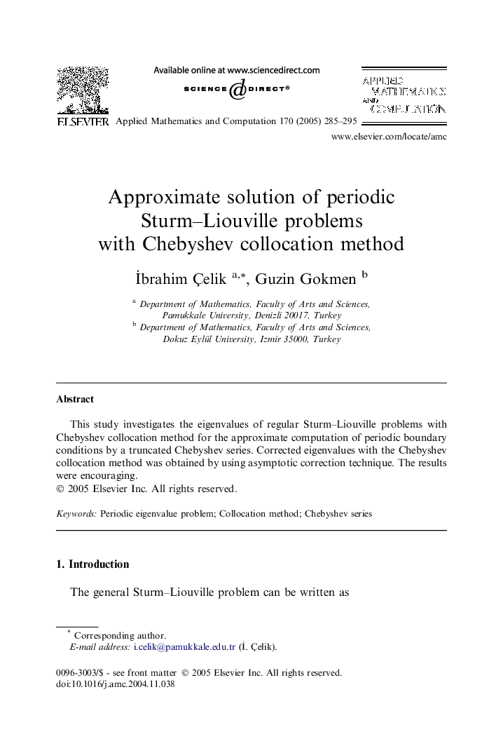 Approximate solution of periodic Sturm-Liouville problems with Chebyshev collocation method