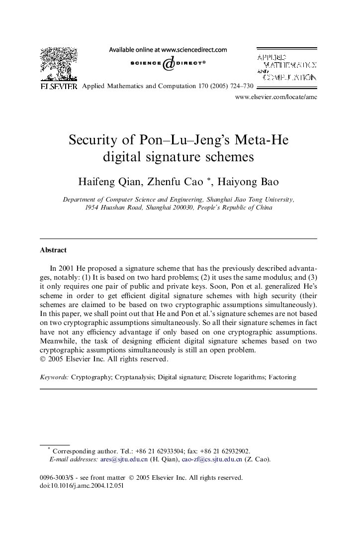 Security of Pon-Lu-Jeng's Meta-He digital signature schemes