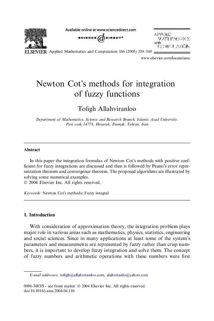 Newton Cot's methods for integration of fuzzy functions