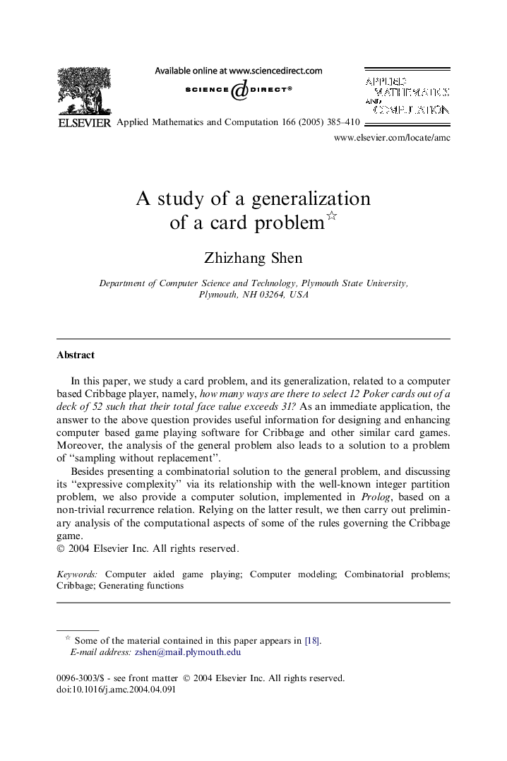 A study of a generalization of a card problem