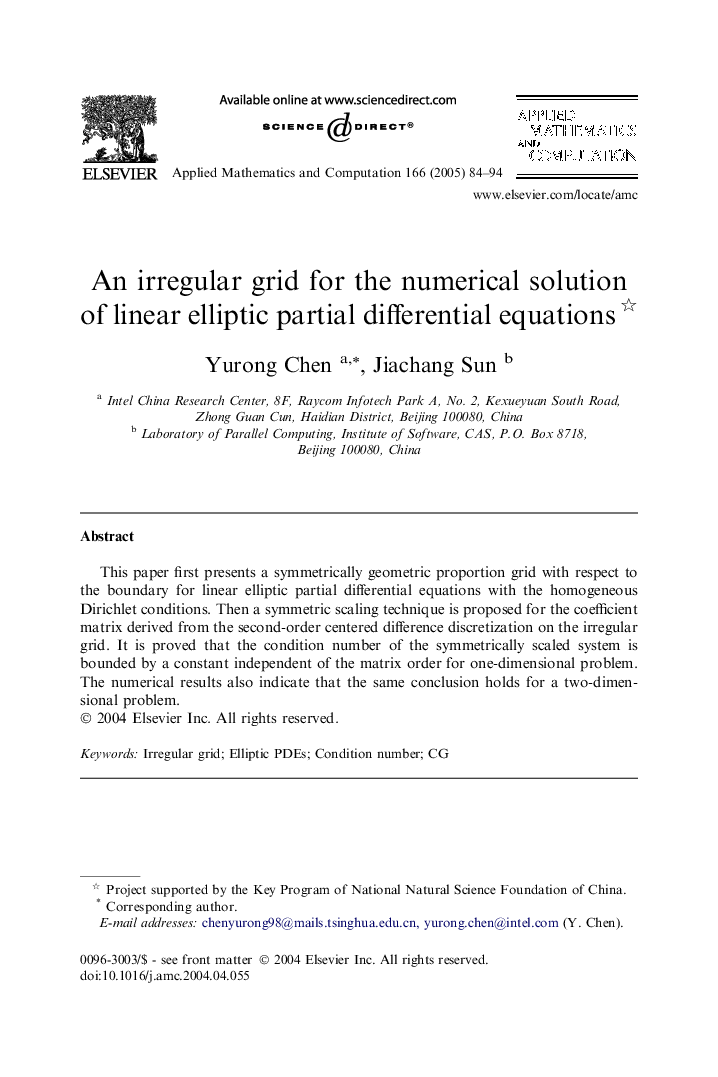 An irregular grid for the numerical solution of linear elliptic partial differential equations