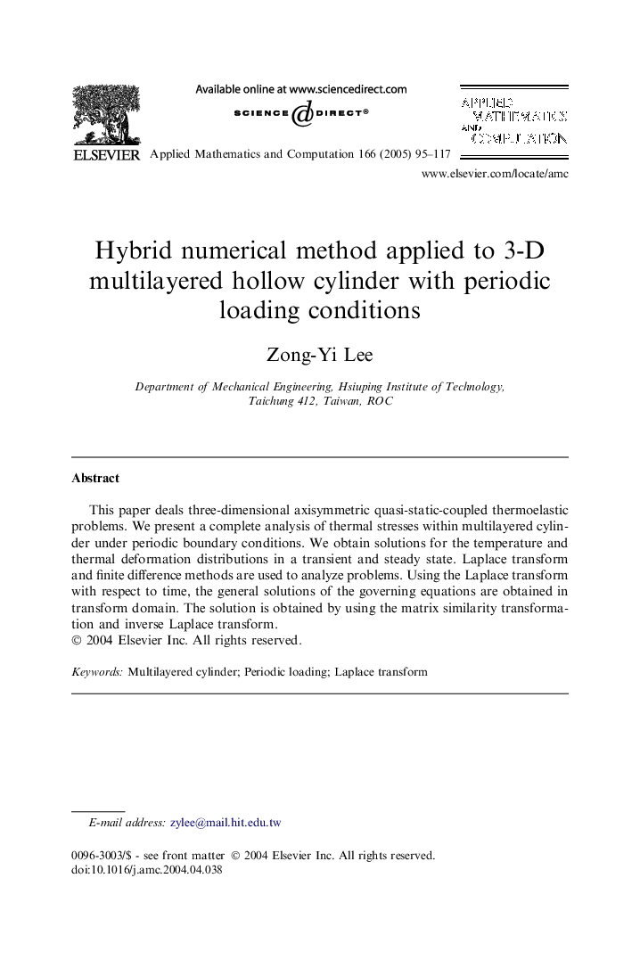 Hybrid numerical method applied to 3-D multilayered hollow cylinder with periodic loading conditions