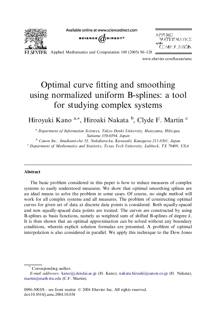 Optimal curve fitting and smoothing using normalized uniform B-splines: a tool for studying complex systems