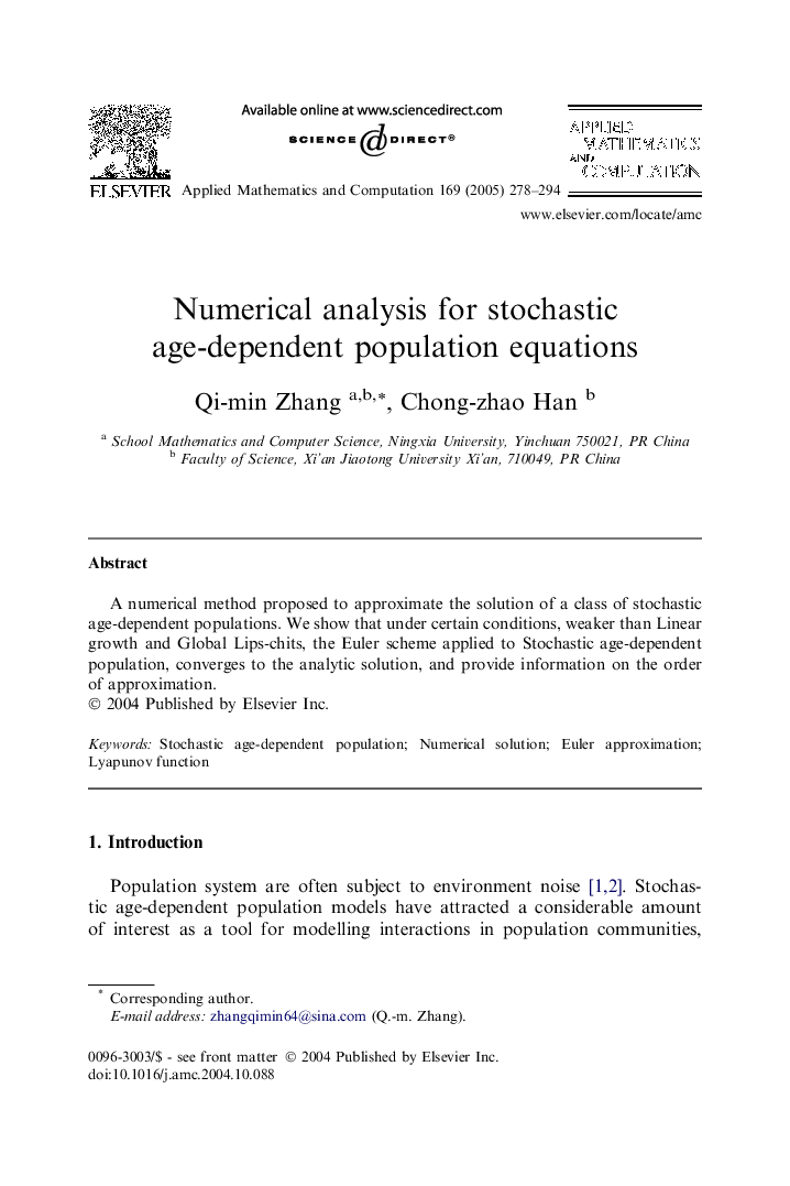 Numerical analysis for stochastic age-dependent population equations