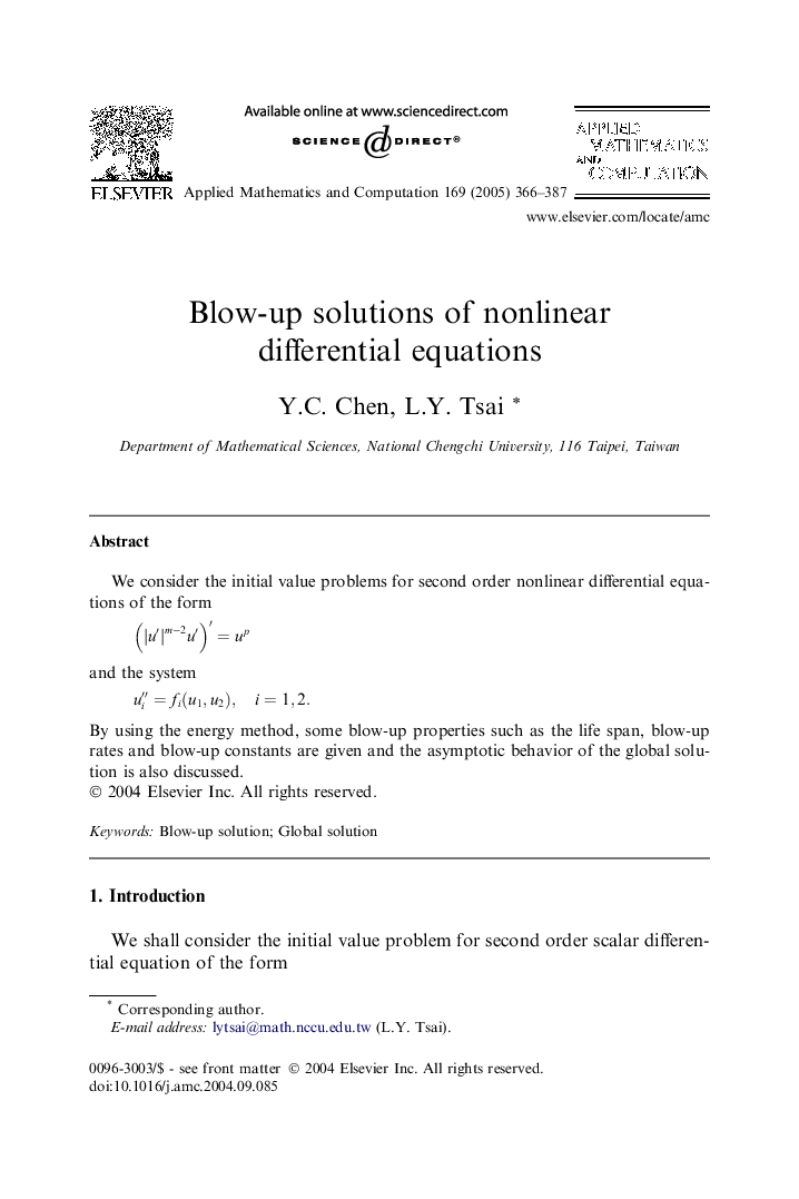 Blow-up solutions of nonlinear differential equations