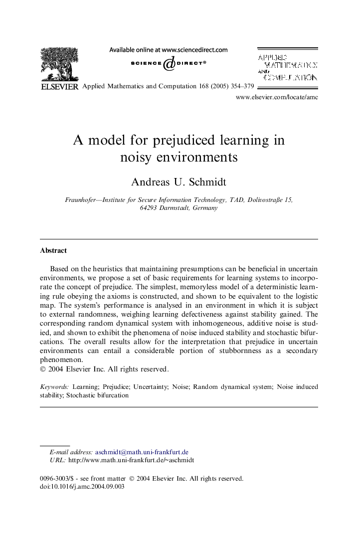 A model for prejudiced learning in noisy environments