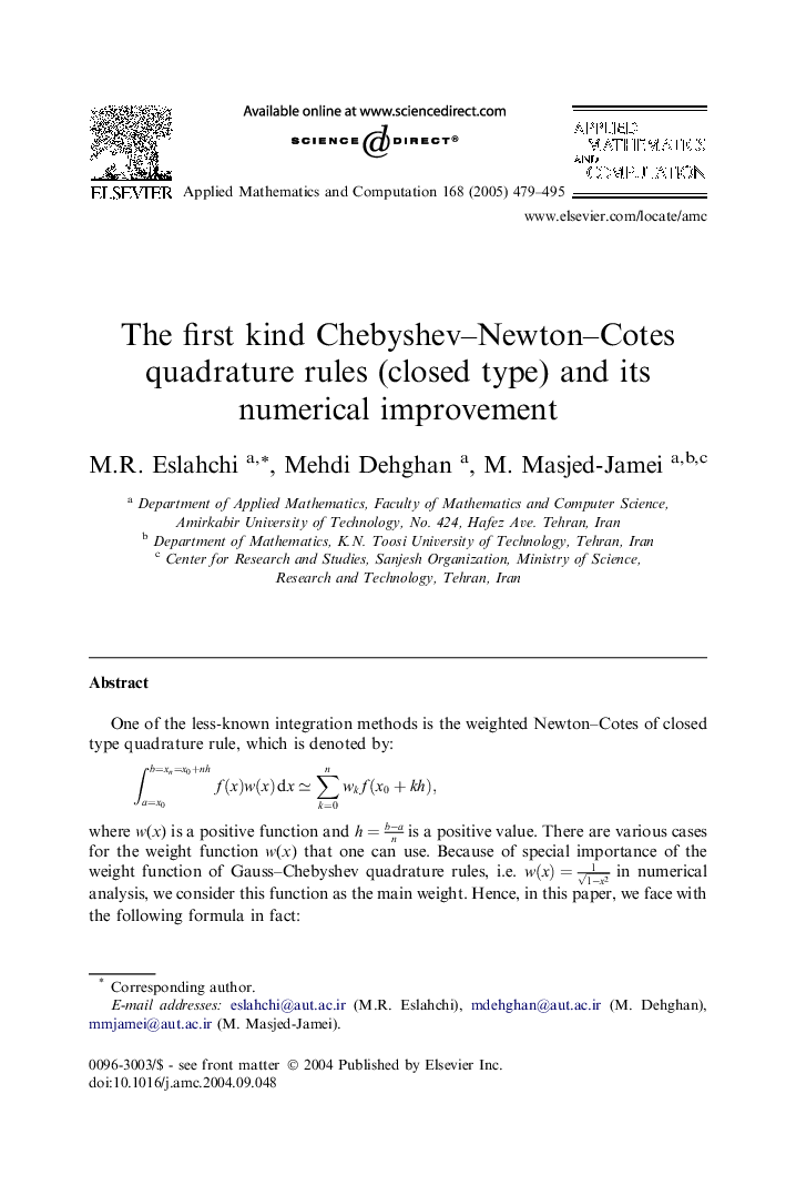 The first kind Chebyshev-Newton-Cotes quadrature rules (closed type) and its numerical improvement