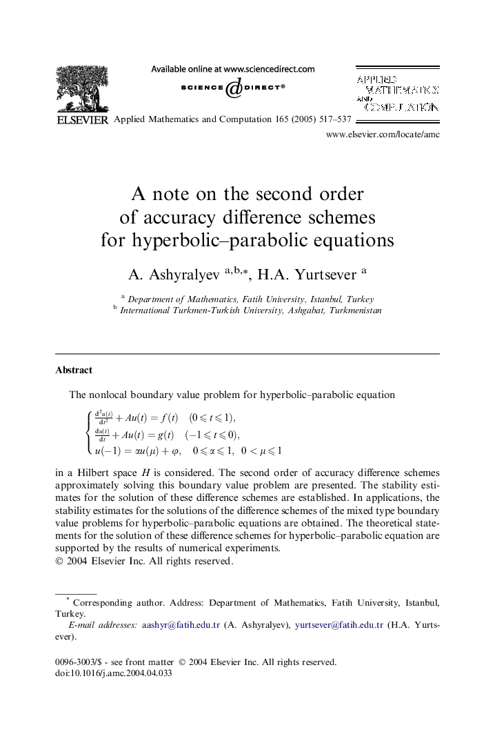 A note on the second order of accuracy difference schemes for hyperbolic-parabolic equations