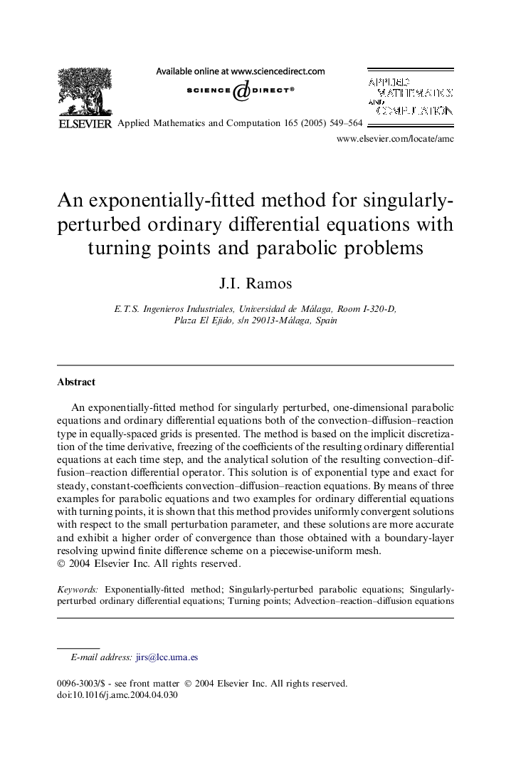 An exponentially-fitted method for singularly-perturbed ordinary differential equations with turning points and parabolic problems