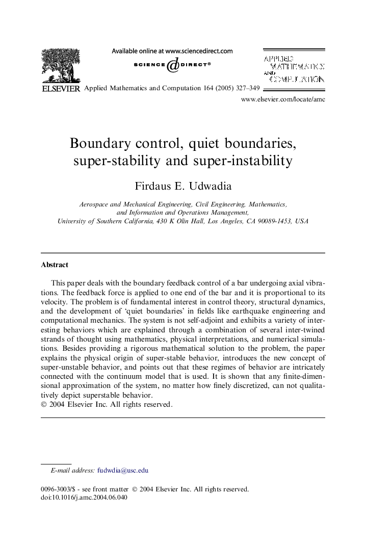 Boundary control, quiet boundaries, super-stability and super-instability