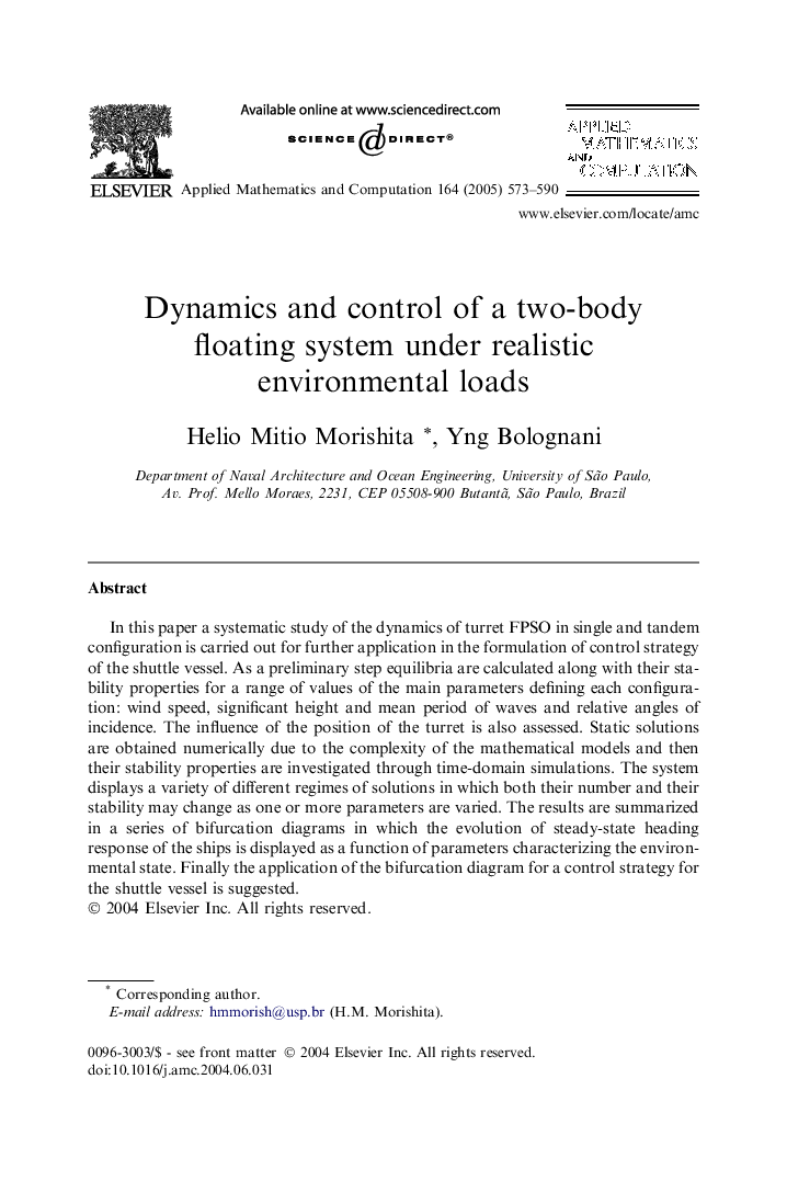 Dynamics and control of a two-body floating system under realistic environmental loads