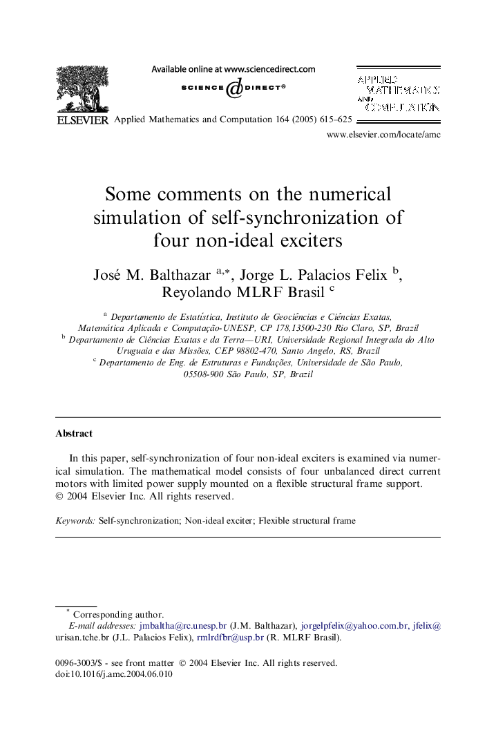 Some comments on the numerical simulation of self-synchronization of four non-ideal exciters