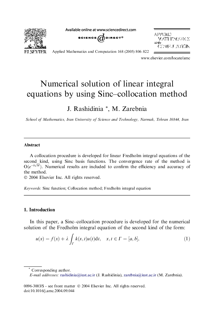 Numerical solution of linear integral equations by using Sinc-collocation method