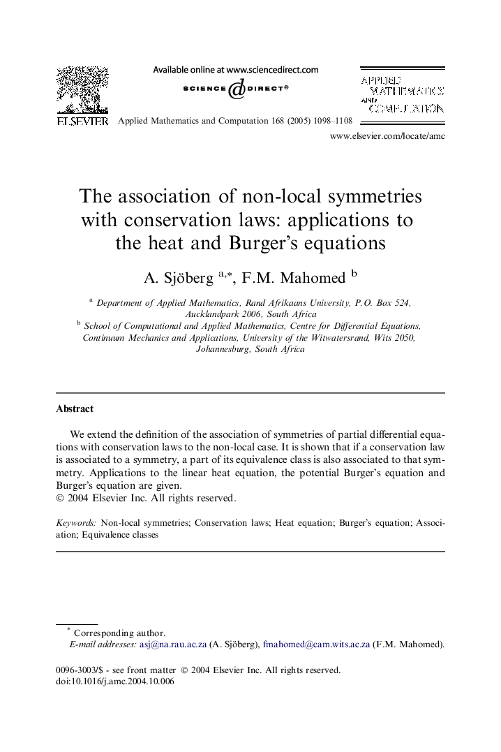 The association of non-local symmetries with conservation laws: applications to the heat and Burger's equations