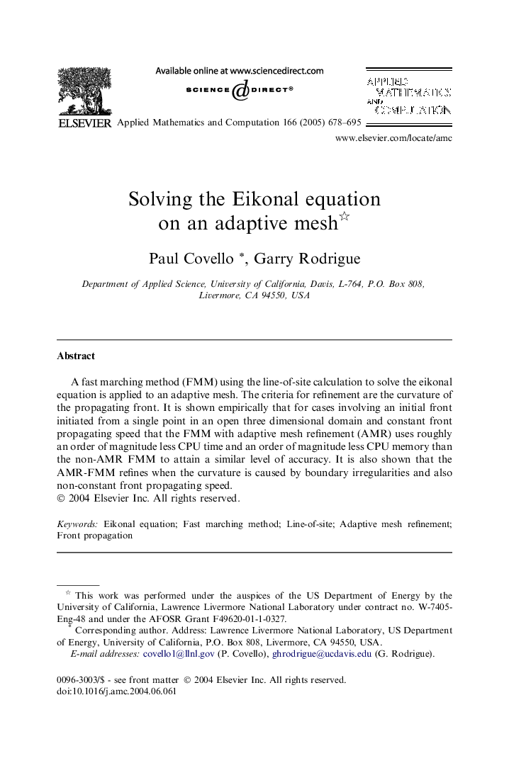 Solving the Eikonal equation on an adaptive mesh