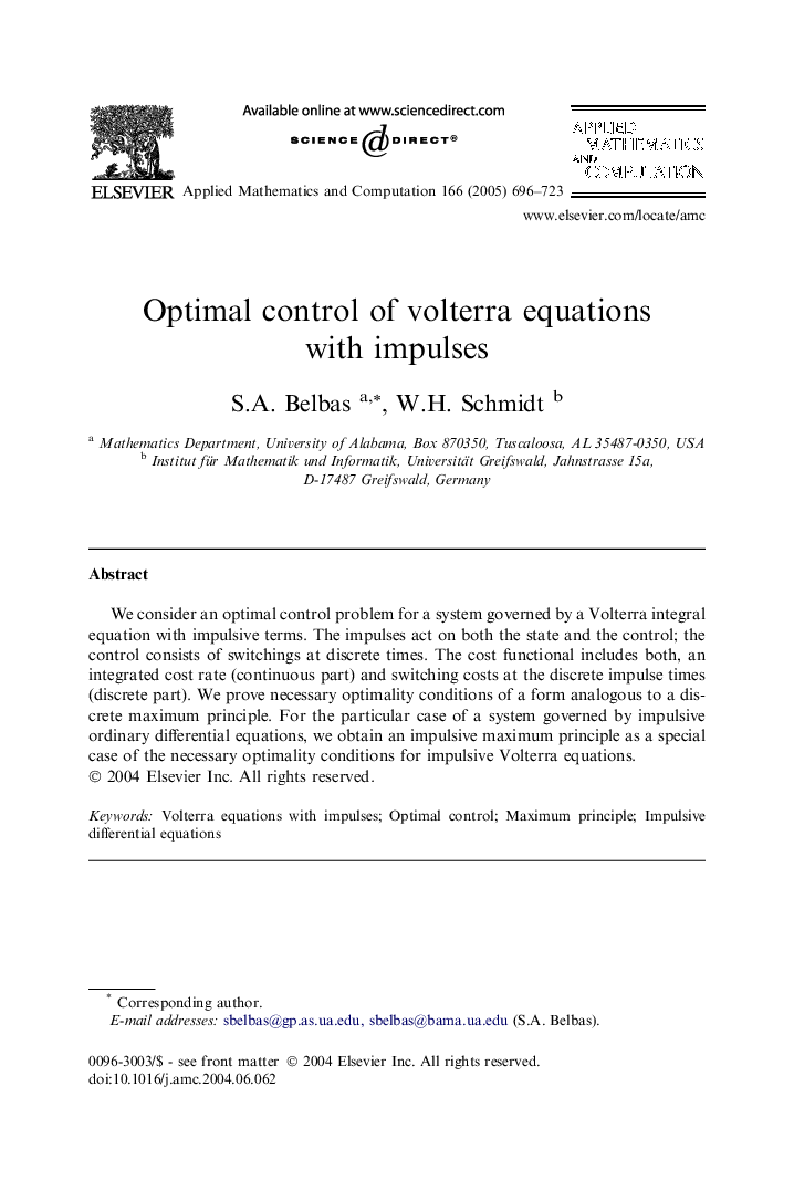 Optimal control of volterra equations with impulses