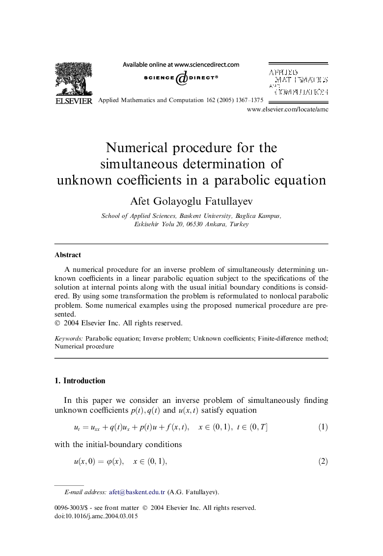 Numerical procedure for the simultaneous determination of unknown coefficients in a parabolic equation