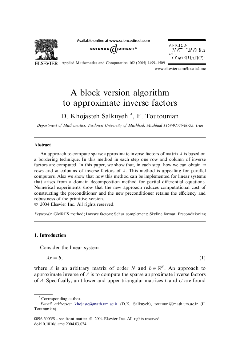 A block version algorithm to approximate inverse factors