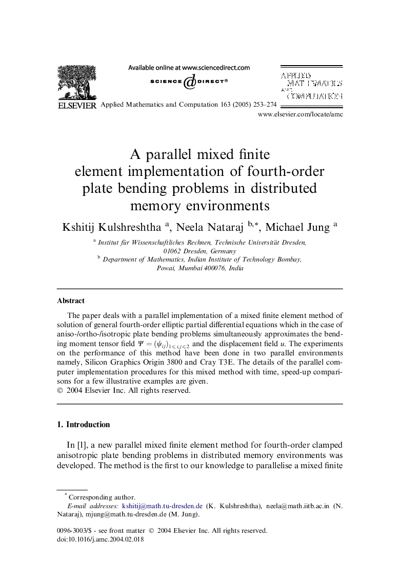 A parallel mixed finite element implementation of fourth-order plate bending problems in distributed memory environments