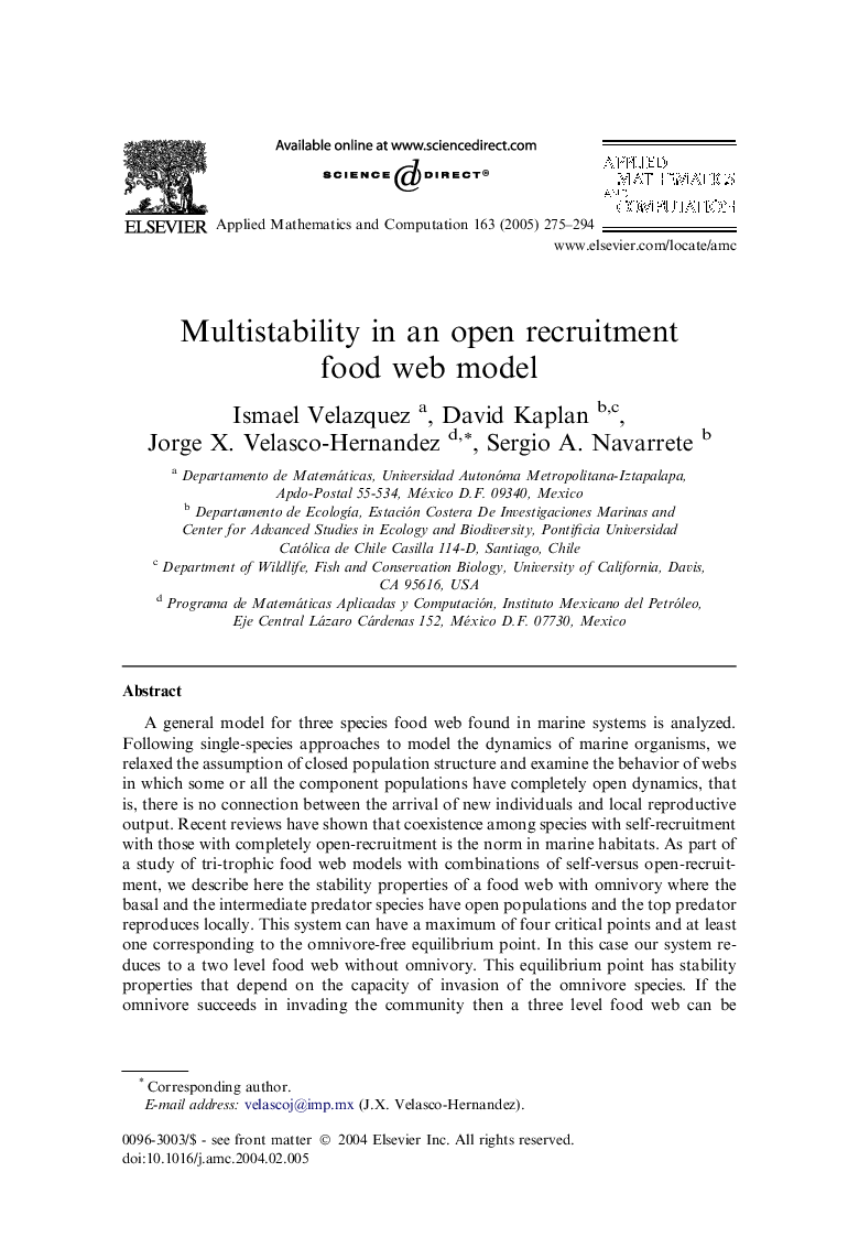 Multistability in an open recruitment food web model