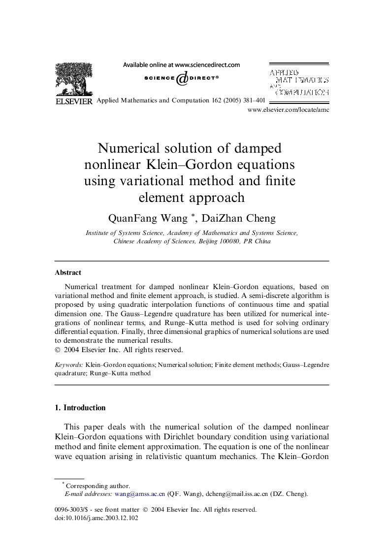 Numerical solution of damped nonlinear Klein-Gordon equations using variational method and finite element approach