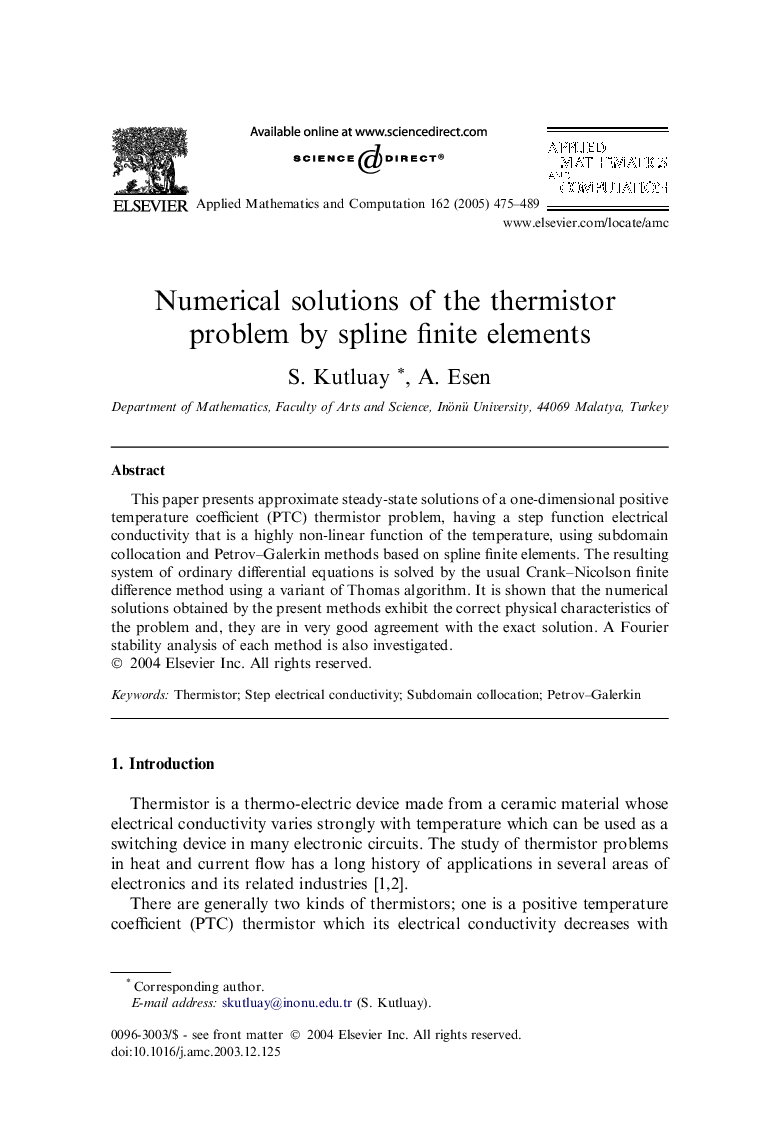 Numerical solutions of the thermistor problem by spline finite elements