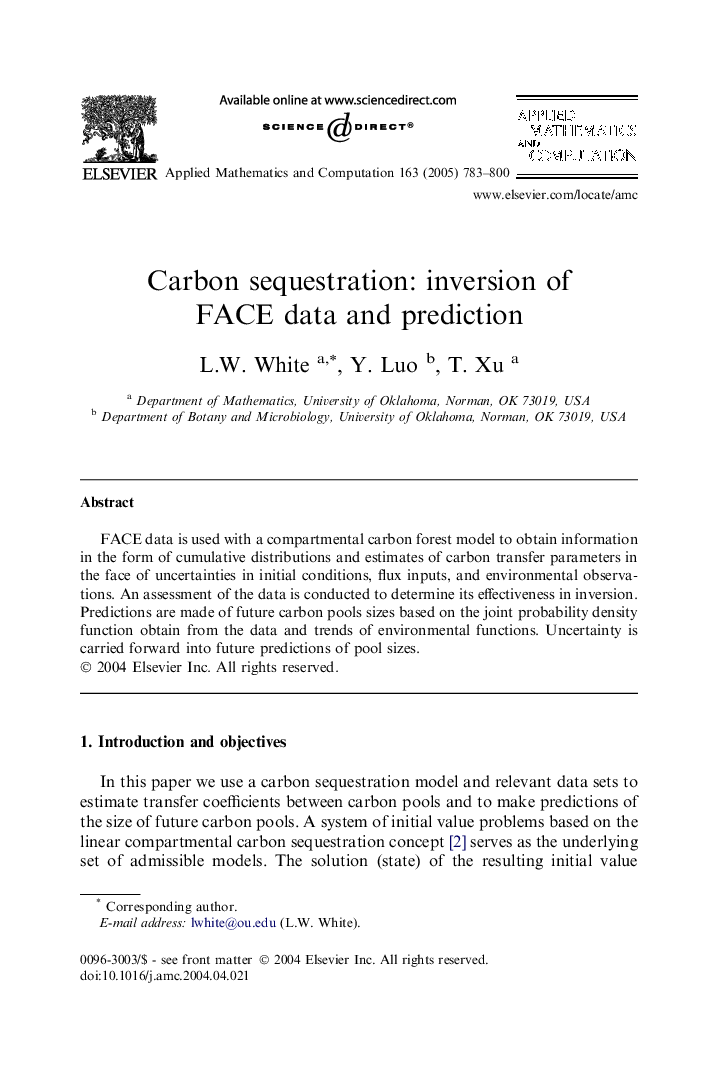 Carbon sequestration: inversion of FACE data and prediction