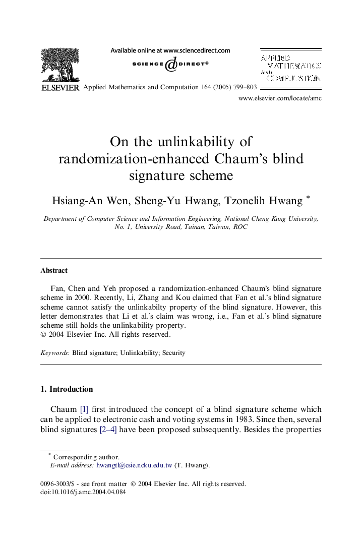 On the unlinkability of randomization-enhanced Chaum's blind signature scheme