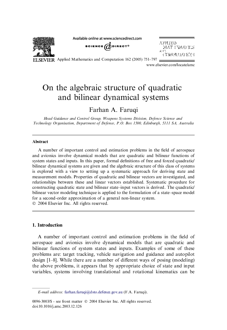 On the algebraic structure of quadratic and bilinear dynamical systems