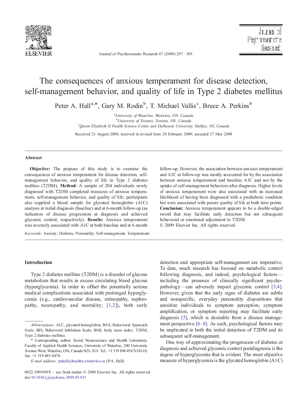 عکس صفحه اول مقاله: The consequences of anxious temperament for disease detection, self-management behavior, and quality of life in Type 2 diabetes mellitus The consequences of anxious temperament for disease detection, self-management behavior, and quality of life in Type 2 diabetes mellitus