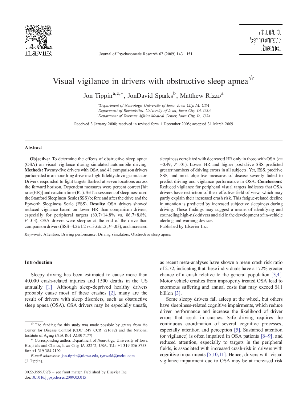 Visual vigilance in drivers with obstructive sleep apnea 