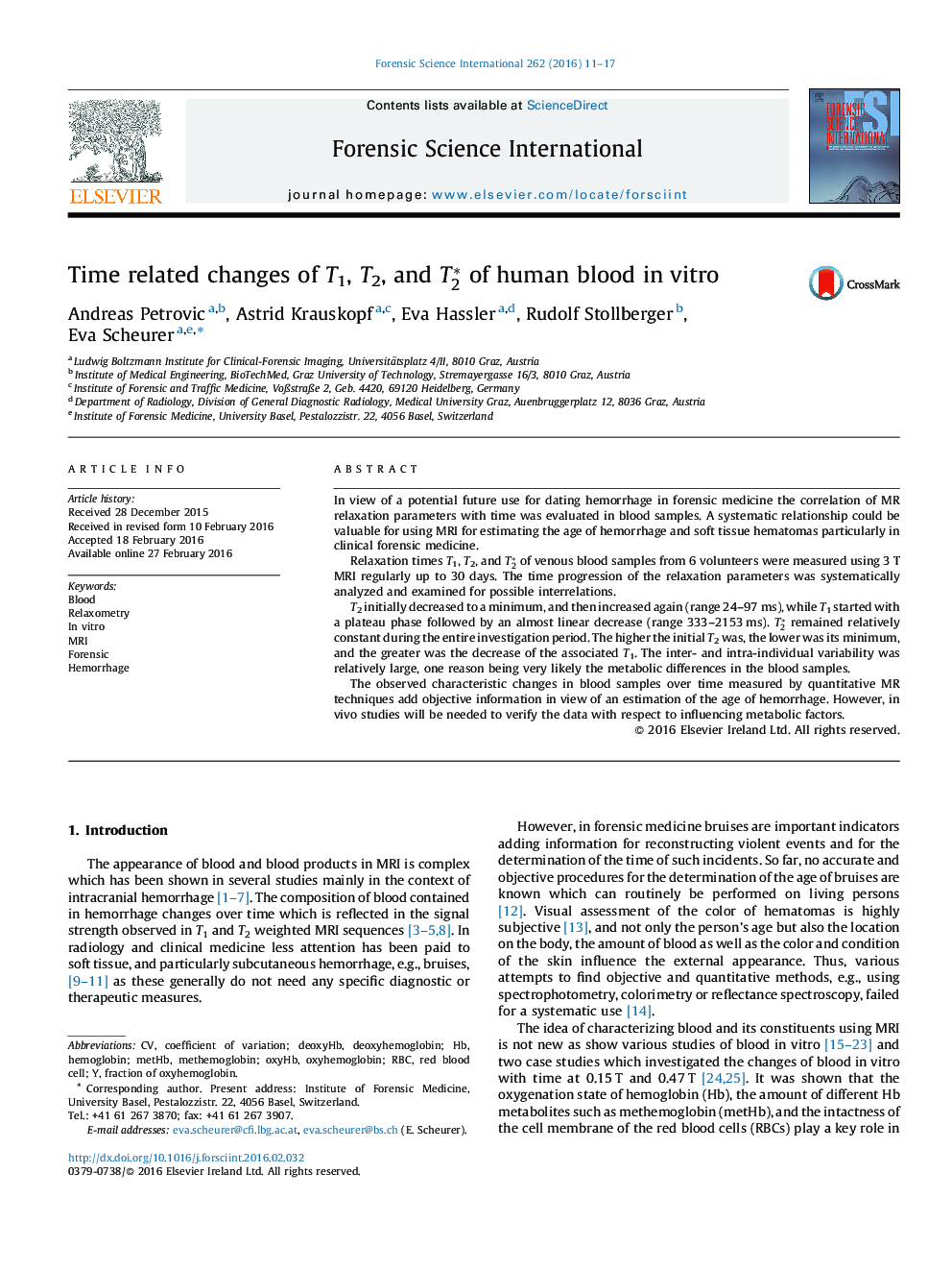 Time related changes of T1, T2, and T2* of human blood in vitro