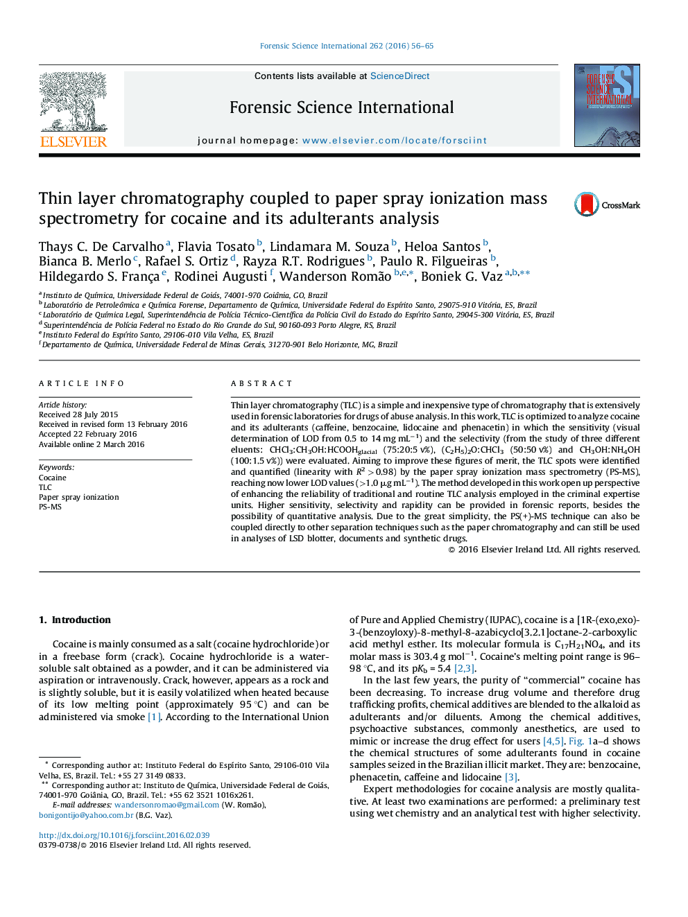 کروماتوگرافی لایه نازک برای کوکائین به طیف سنجی جرمی اسپری مقاله یونیزاسیون همراه و تجزیه و تحلیل آن متقلب