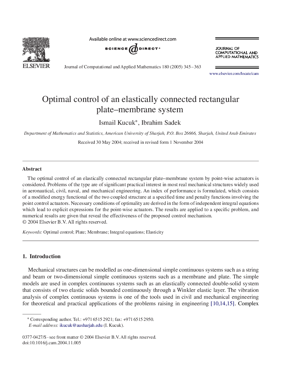 Optimal control of an elastically connected rectangular plate-membrane system