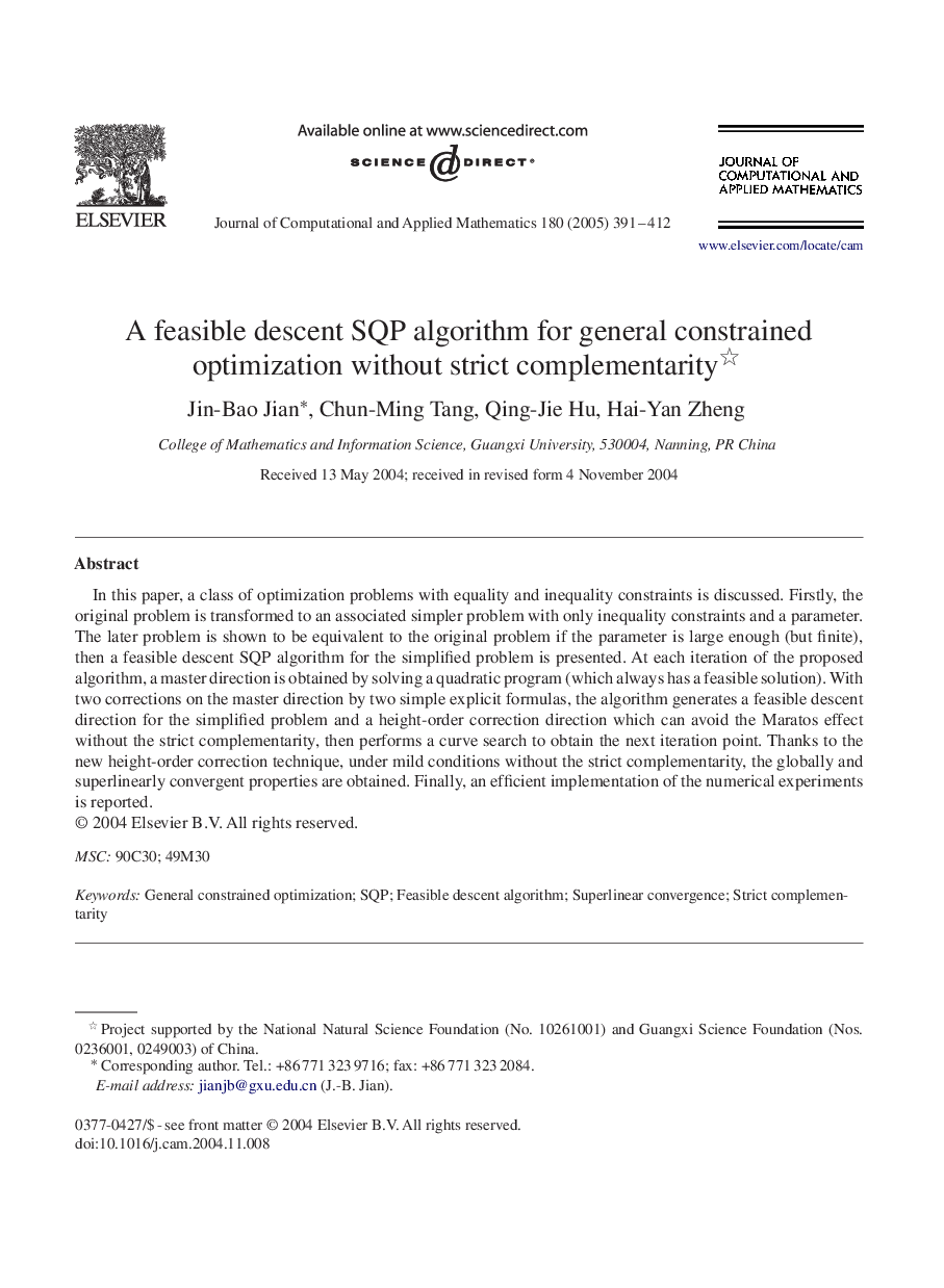 A feasible descent SQP algorithm for general constrained optimization without strict complementarity