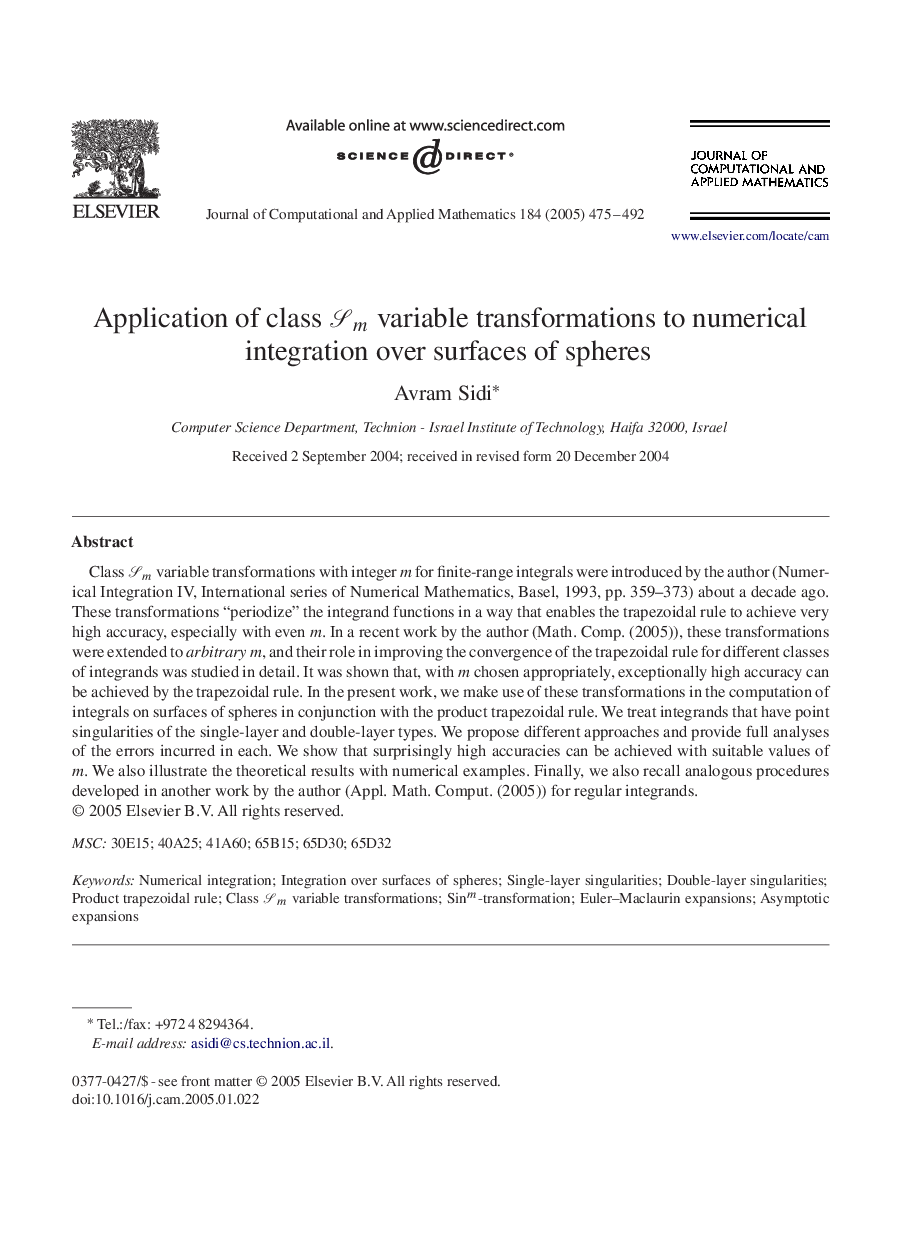 Application of class Sm variable transformations to numerical integration over surfaces of spheres