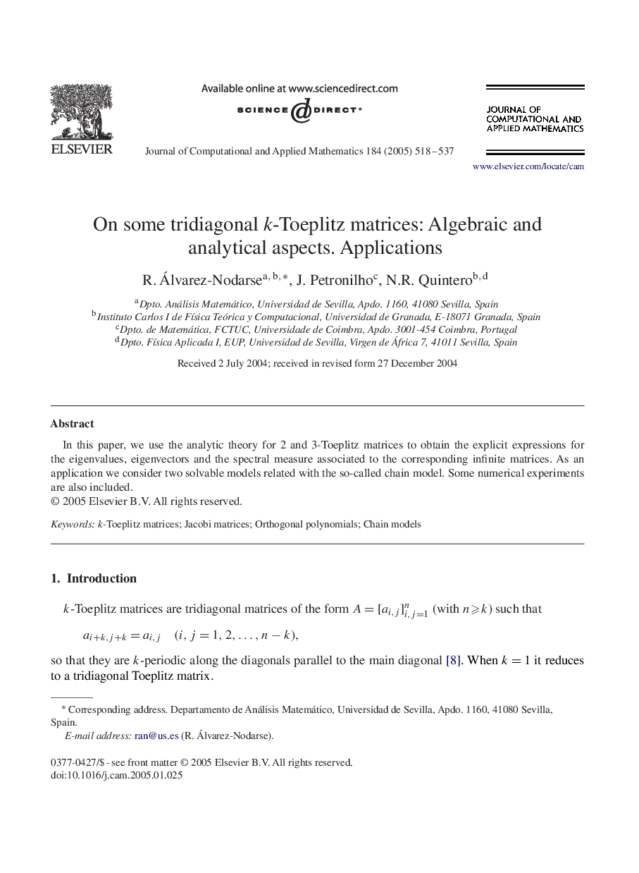 On some tridiagonal k-Toeplitz matrices: Algebraic and analytical aspects. Applications