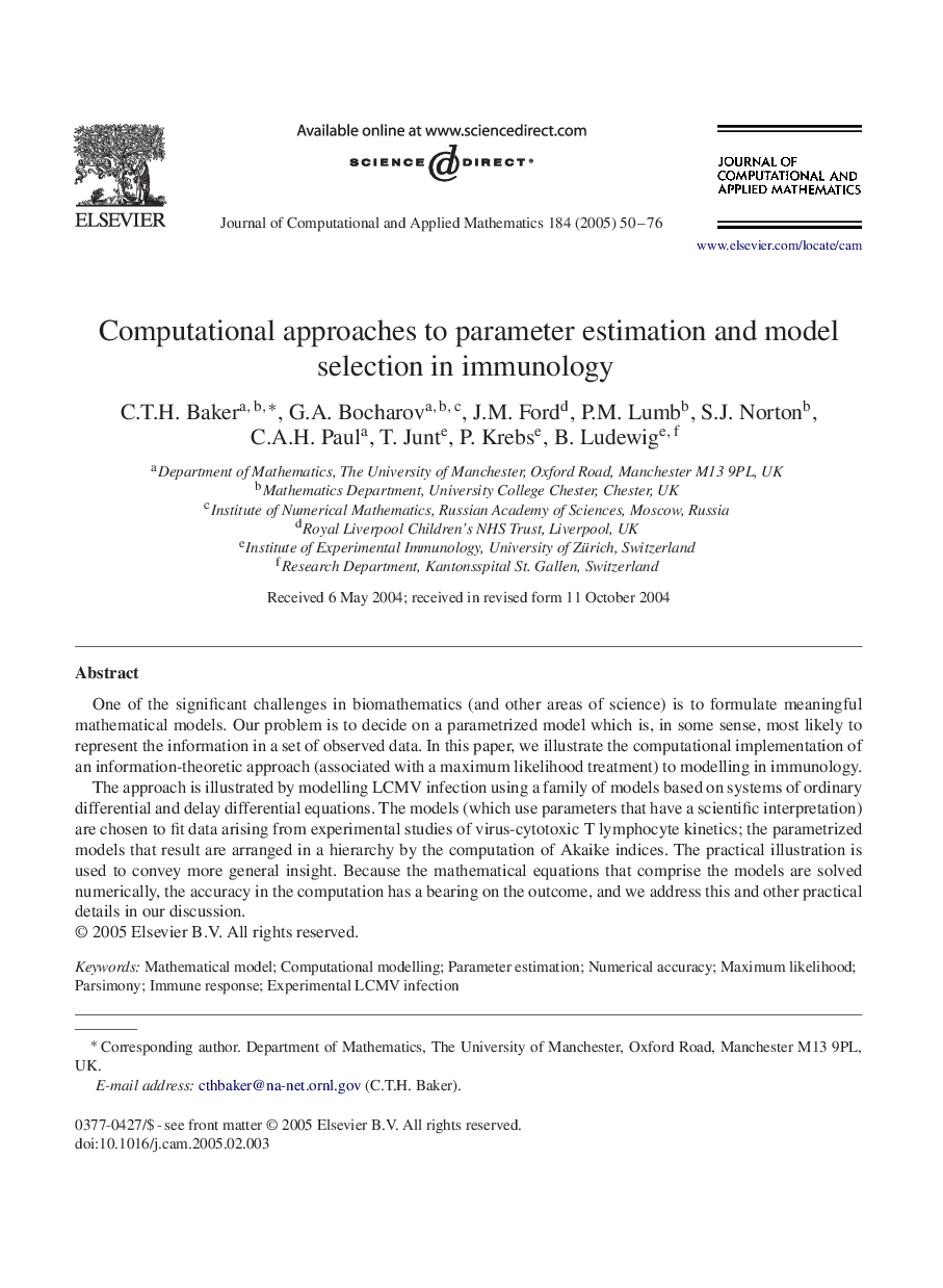 Computational approaches to parameter estimation and model selection in immunology