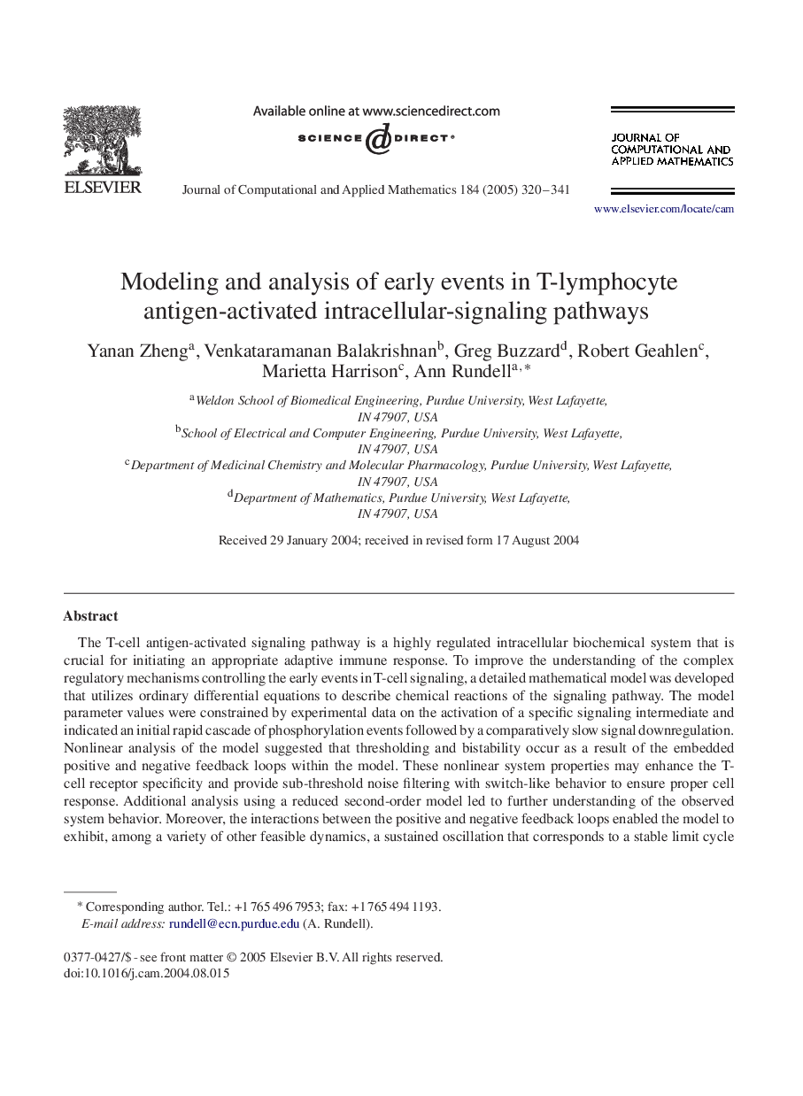 Modeling and analysis of early events in T-lymphocyte antigen-activated intracellular-signaling pathways