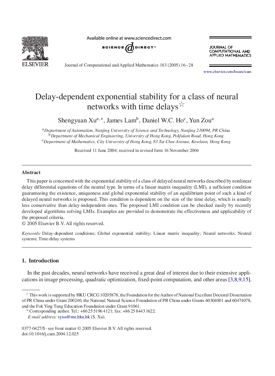 Delay-dependent exponential stability for a class of neural networks with time delays