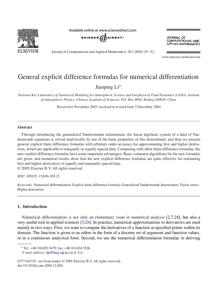 General explicit difference formulas for numerical differentiation