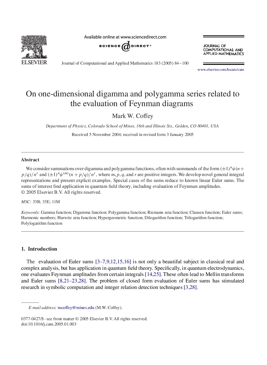 On one-dimensional digamma and polygamma series related to the evaluation of Feynman diagrams