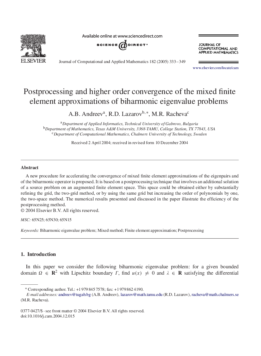 Postprocessing and higher order convergence of the mixed finite element approximations of biharmonic eigenvalue problems