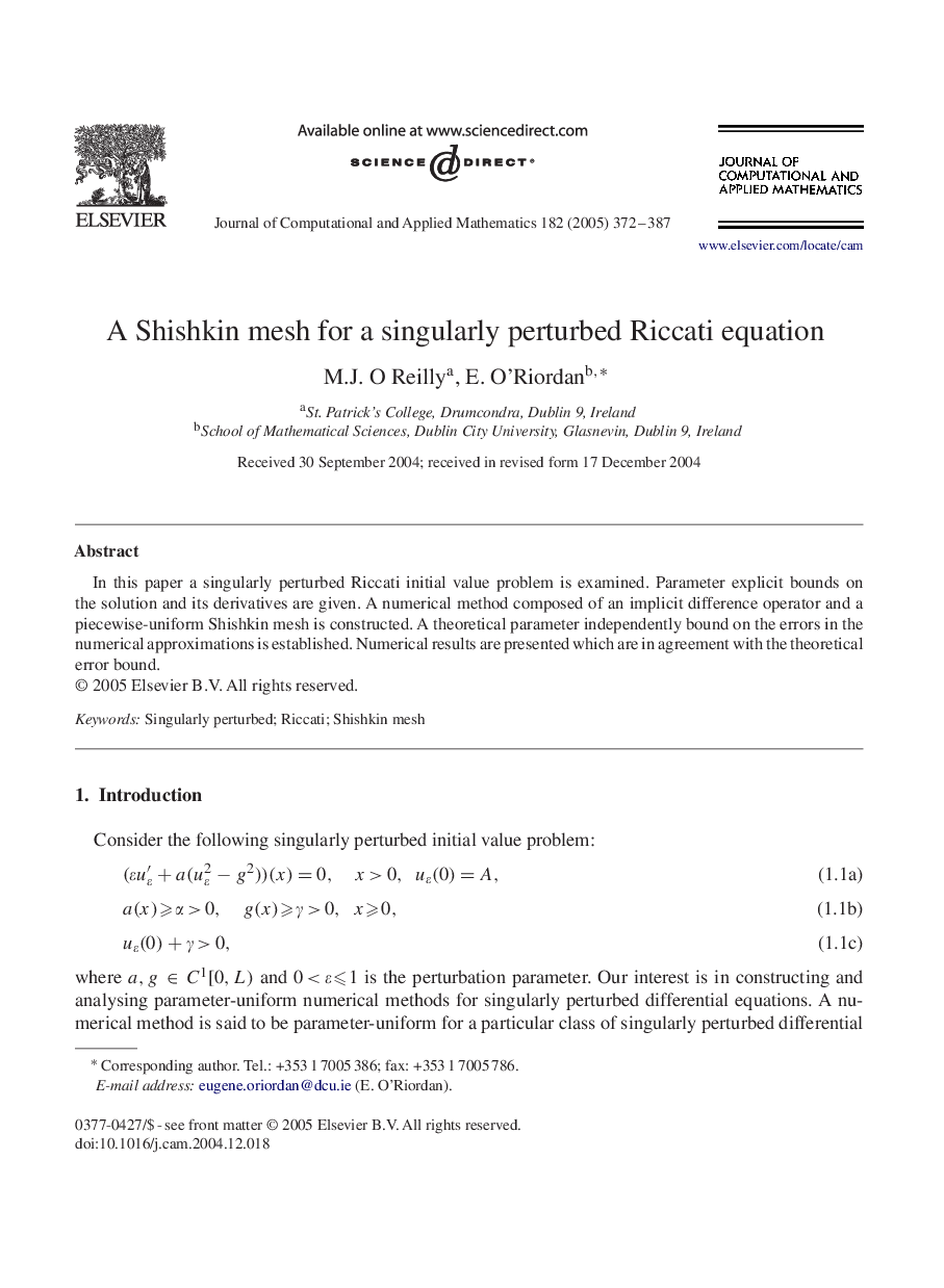 A Shishkin mesh for a singularly perturbed Riccati equation