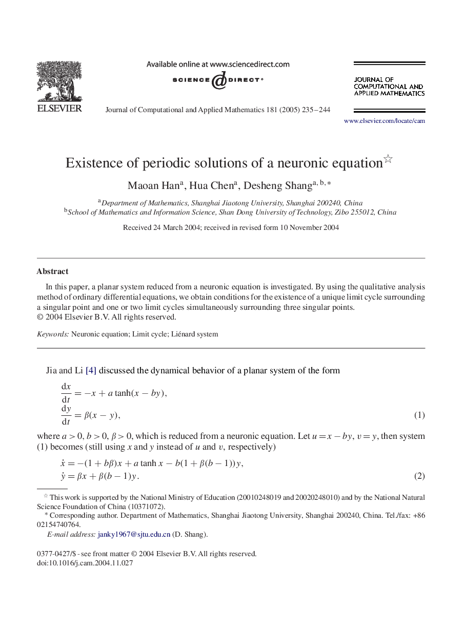 Existence of periodic solutions of a neuronic equation