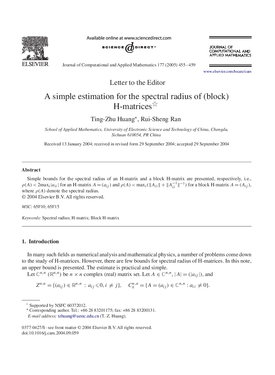 A simple estimation for the spectral radius of (block) H-matrices