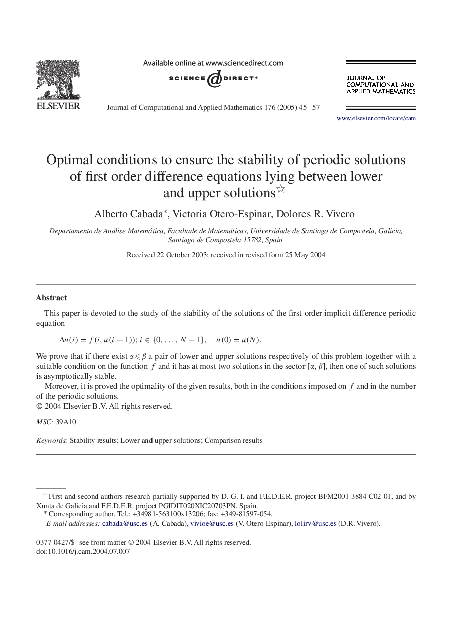 Optimal conditions to ensure the stability of periodic solutions of first order difference equations lying between lower and upper solutions