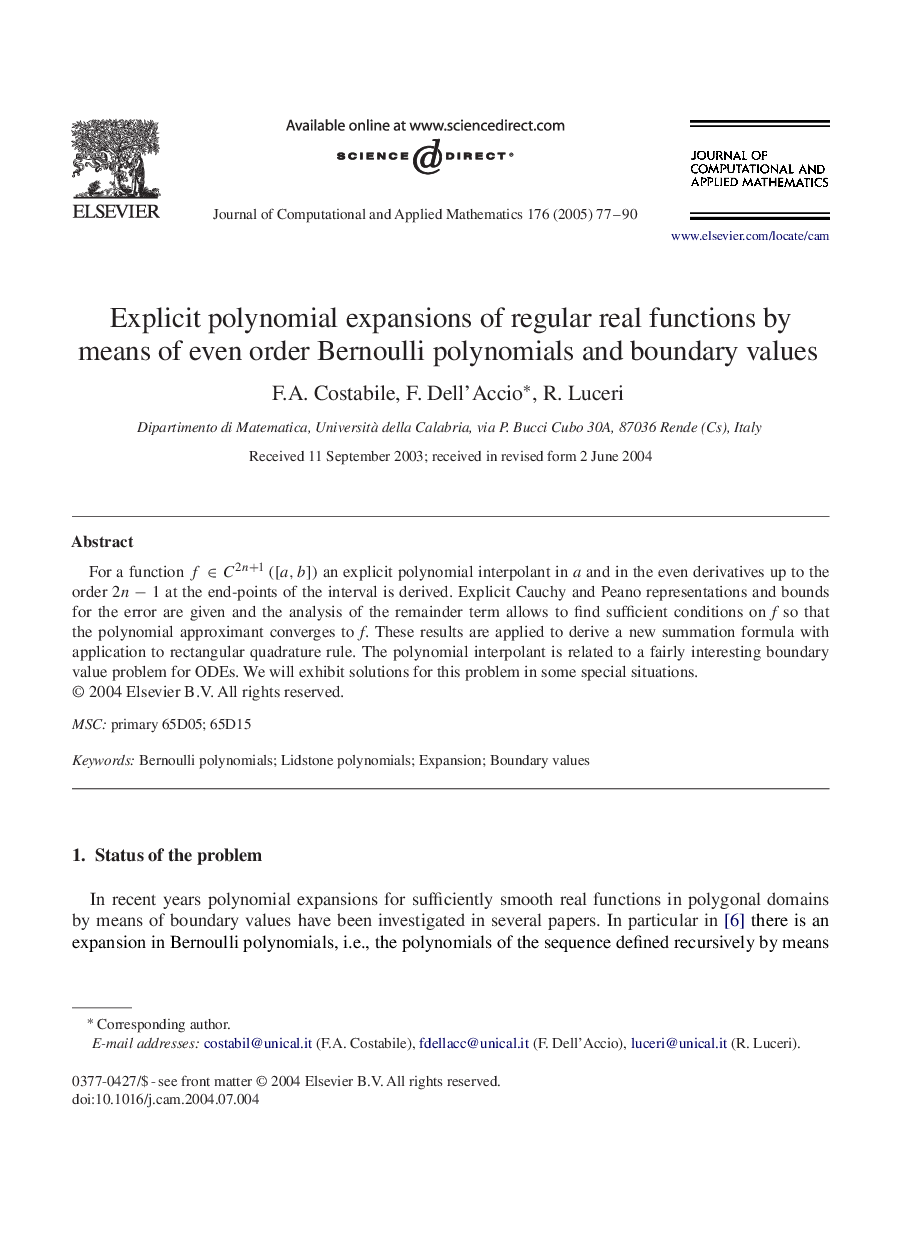 Explicit polynomial expansions of regular real functions by means of even order Bernoulli polynomials and boundary values